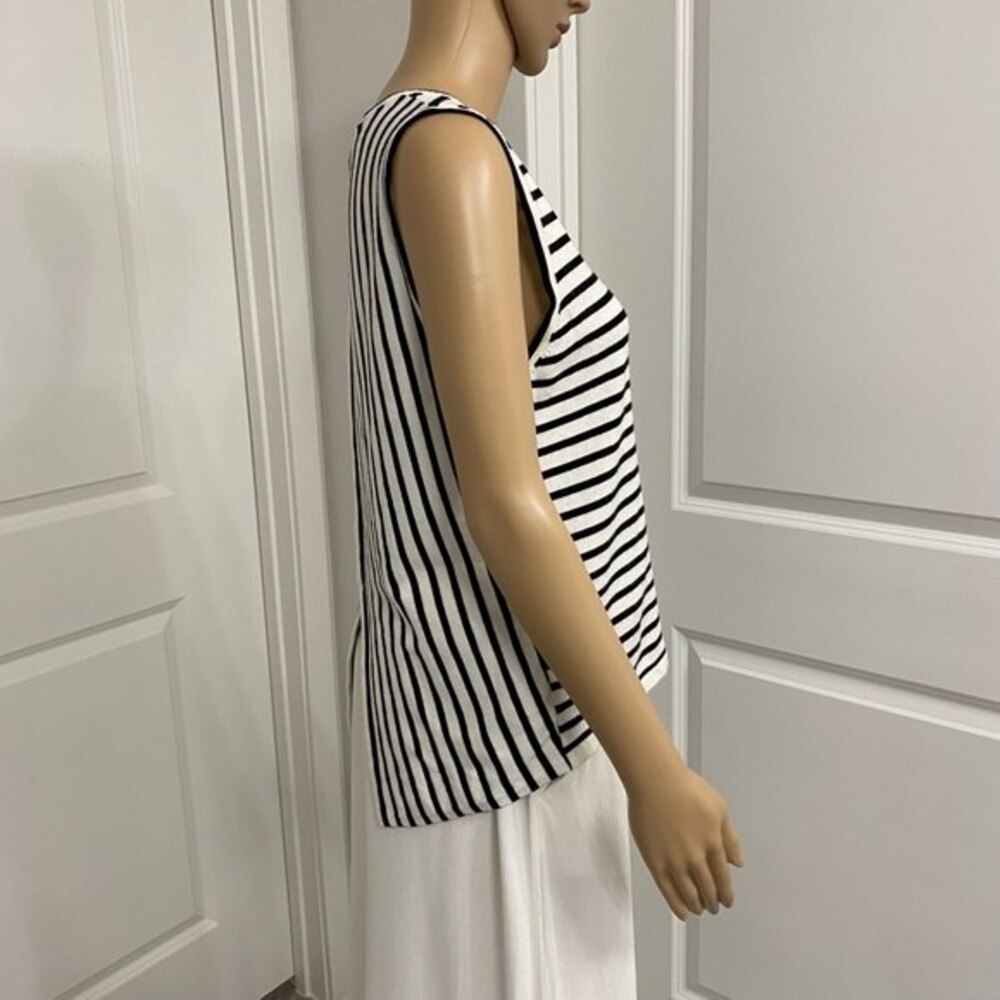 Central Park West Stripe Sleeveless Top Black White M Crossover Tulip Open Back - Picture 4 of 9